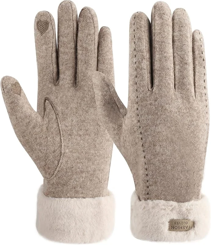 ZASFOU Luvas de lã de inverno com ecrã tátil para mulher com forro polar térmico, grossas e quentes — Roupa aquecida