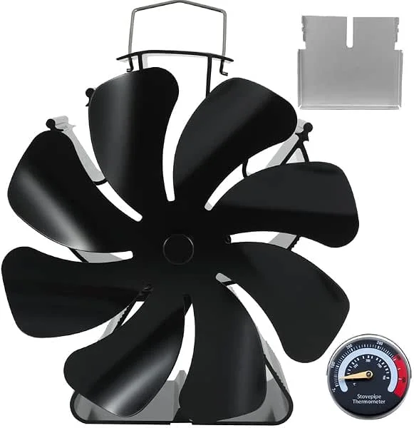 Tomersun Ventilador de fogão a lenha de 8 pás alimentado por calor, ventilador de lareira para aquecedor Buddy (suporte incluído), fogão a lenha, ventilador térmico termoelétrico não elétrico — Cozinha e lar