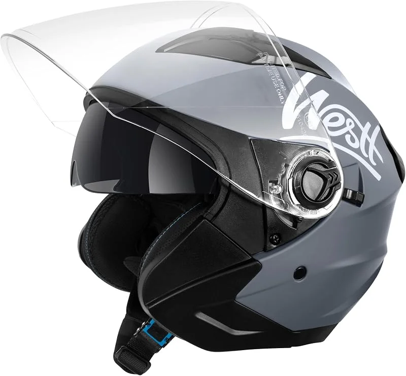 Westt Jet Casco Moto Hombre Mujer Casco de Moto con Doble Visera capacete Casco Jet Scooter Trail, Certificado ECE Dot, Tallas S-XL — Roupa aquecida