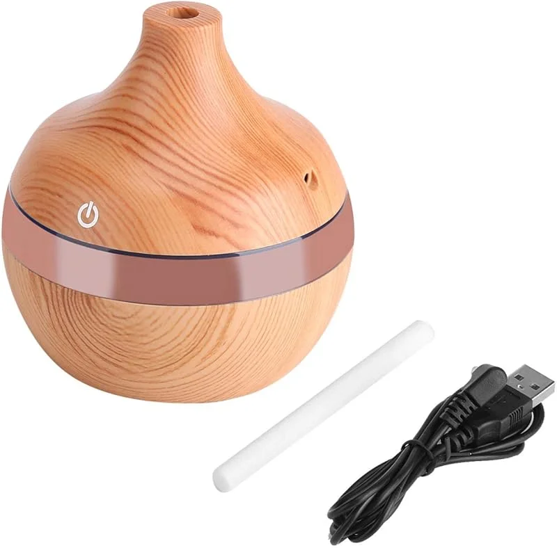 Difusor de aroma para óleo essencial, humidificador de névoa de difusor de aroma de grão de madeira de 300 ml com luzes LED de 7 cores para quarto