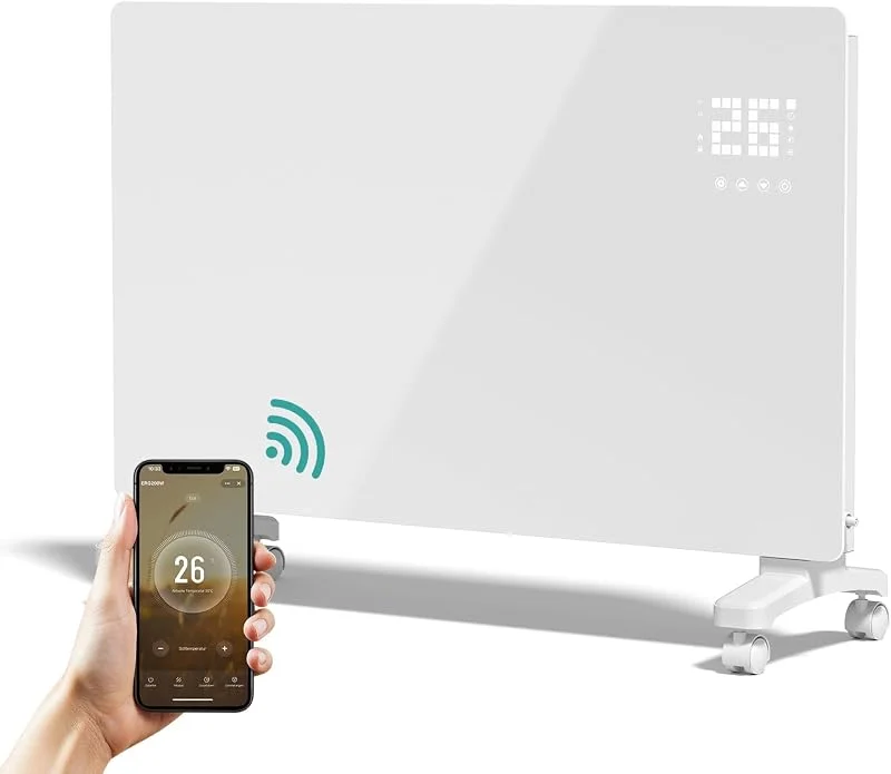 EMKE Aquecimento elétrico de baixo consumo de 2000 W, aquecedor de convector elétrico com Wi-Fi e controlo de aplicação, radiador elétrico inteligente, pé ou montagem na parede, cor branca