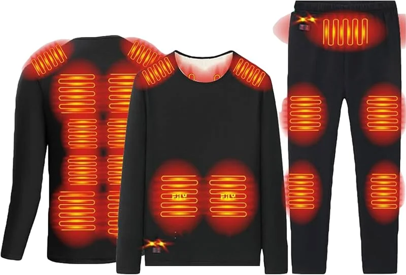 Conjunto De Ropa Interior Calefactable para Hombre, Calefacción Eléctrica por USB, 18 Zonas De Calefacción, 3 Ajustes De Temperatura (25 ℃ - 55 ℃), para El Trabajo Y Los Deportes, XL, Black — Roupa aquecida