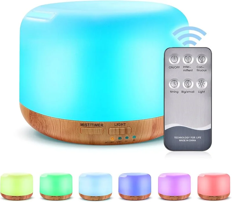 Humidificador ultra-sónico de 300 ml, difusor de ambientador aromaterapia silencioso com LED de 7 cores, controlo remoto função para temporizador casa, escritório, spa, ioga