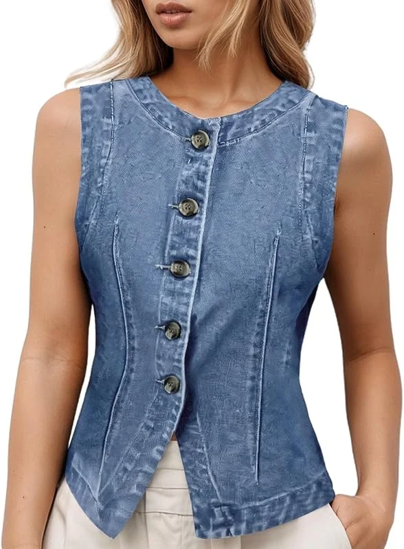 Chaleco vaquero corto sin mangas para mujer, para uso diario, oficina, vacaciones, versátil, combinable — Roupa aquecida