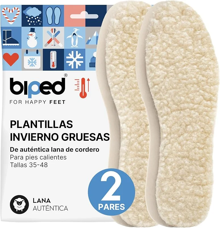 biped 2 pares de palmilhas de lã de cordeiro - palmilhas extra grossas de lã de cordeiro autêntica - palmilhas térmicas para homem e mulher z1015 — Roupa aquecida