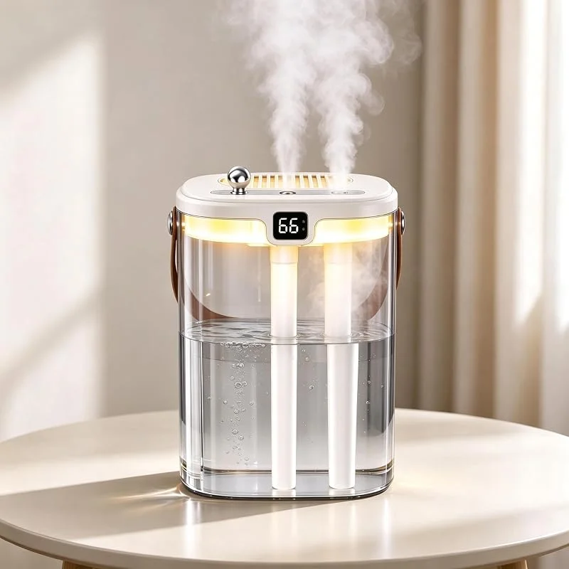 Humidificador de 1, 3 L para dormitorio, humidificador de niebla fría con asa de transporte, silencioso de 25 dB, boquillas duales, pantalla de humedad, apagado automático, luz nocturna
