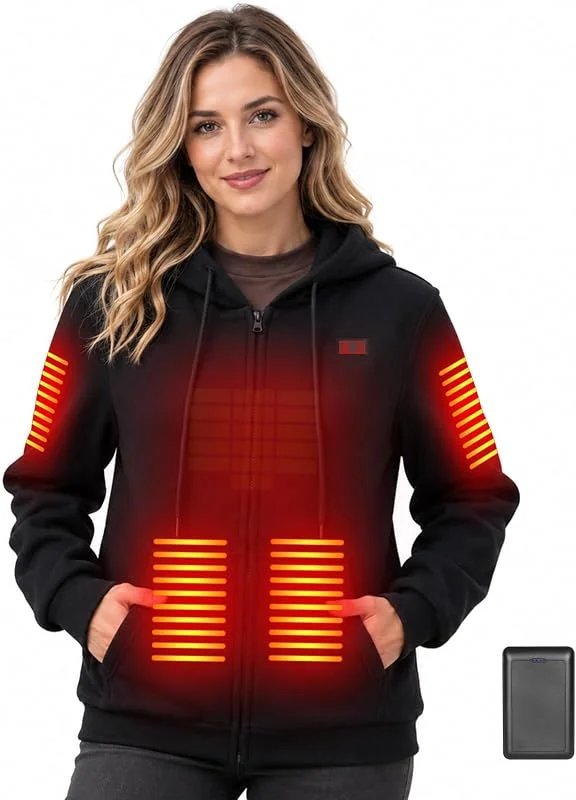 Sudadera Calefactable Hombre Mujer, Sudadera Con Capucha Calefactable 6 Zonas, Batería 7, 4 V 16000 mAh, 3 Niveles, Ropa Calefactable para Trabajo, Senderismo y Exterior — Roupa aquecida