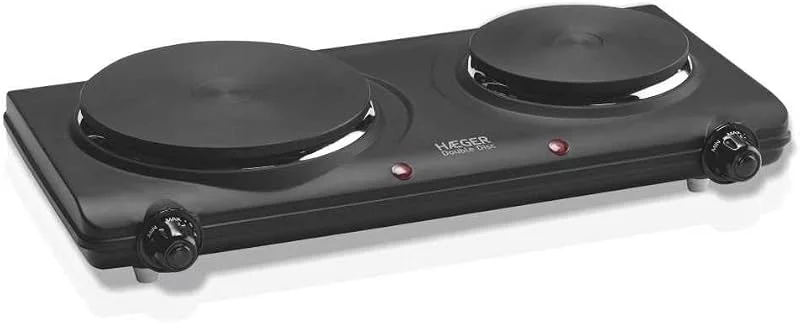 HAEGER DOUBLE DISC - Placa elétrica com potência de 2250 W, 165 mm e 130 mm de diâmetro, sistema de segurança com fusível térmico, temperatura de aquecimento ajustável com 5 níveis