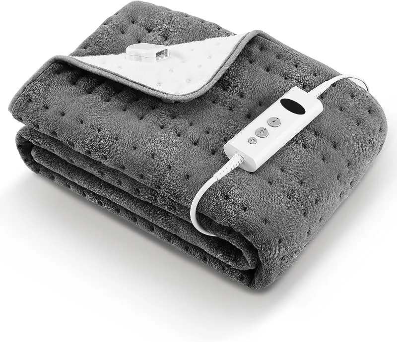 Manta térmica elétrica, 150 x 80 cm, cinzento com 10 níveis de temperatura, fecho automático e proteção contra sobreaquecimento, fácil fixação à cama e ao colchão