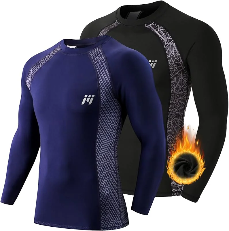 MEETWEE T-shirt de Compressão para Homem, Manga Longa para Desportos, T-Shirt Transpirável de Secagem Rápida para Corrida, Ciclismo, Fitness — Roupa aquecida
