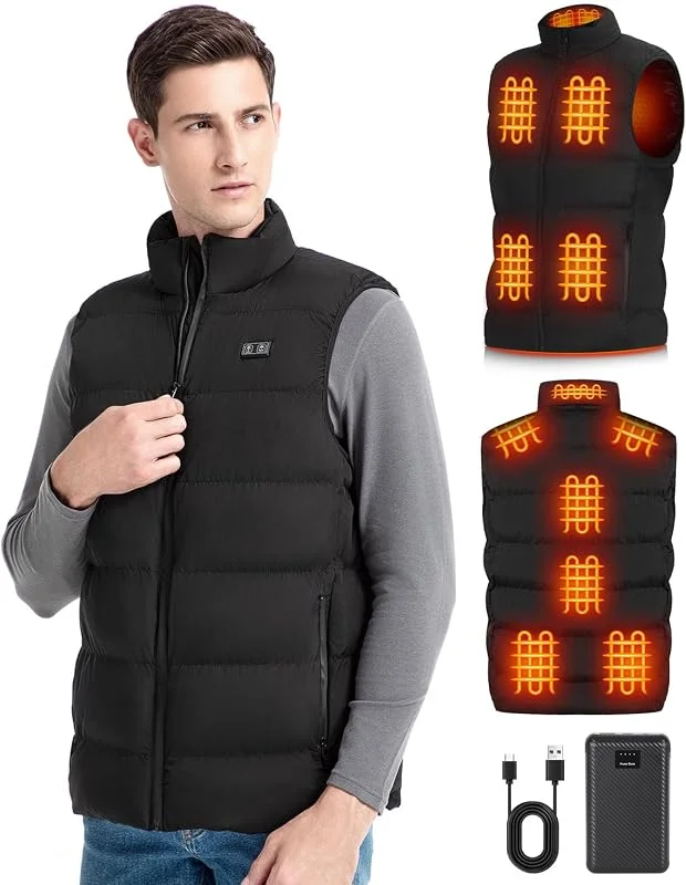 Colete térmico para homem com bateria externa de 16000 mAh e 7, 4 V, casaco térmico leve, casaco elétrico USB com 3 níveis de temperatura, colete térmico de inverno para exteriores — Cozinha e lar