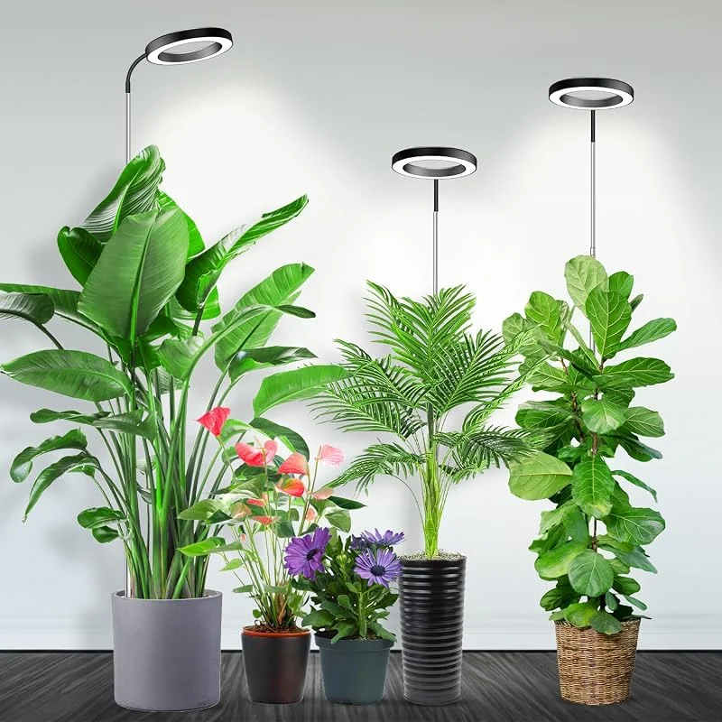 Garpsen Candeeiro para plantas, lâmpada de crescimento de espectro completo com pescoço de cisne, 3 modos de cor e 5 níveis de atenuação, temporizador de 6, 12, 16 horas, lâmpada de cultivo ajustável — Aquecimento