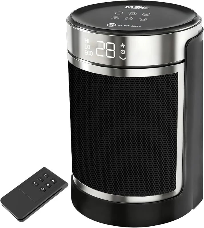 YASHE Calefactor Bajo Consumo PTC de 1500 W Con Ventilador y Ahorro de Energía, Control Remoto, Protección Contra, Oscilación de 70°, Sobrecalentamiento y Vuelco, Temporizador de 1 a 24 h — Aquecimento