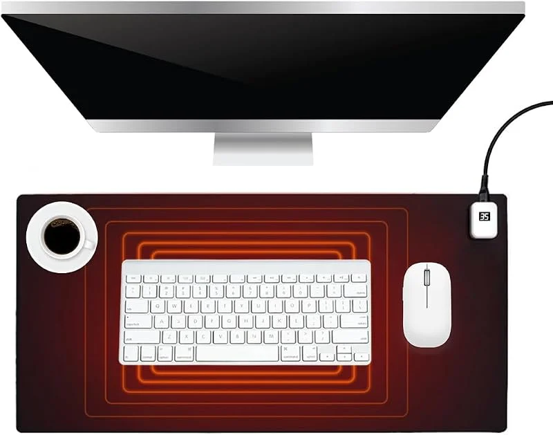 Tapete de Secretária, Tapete de Rato com Função de Aquecimento, 7 Configurações de Aquecimento, Tapete de Secretária Aquecido, para o Lar, Escritório, PC, Portátil - Preto