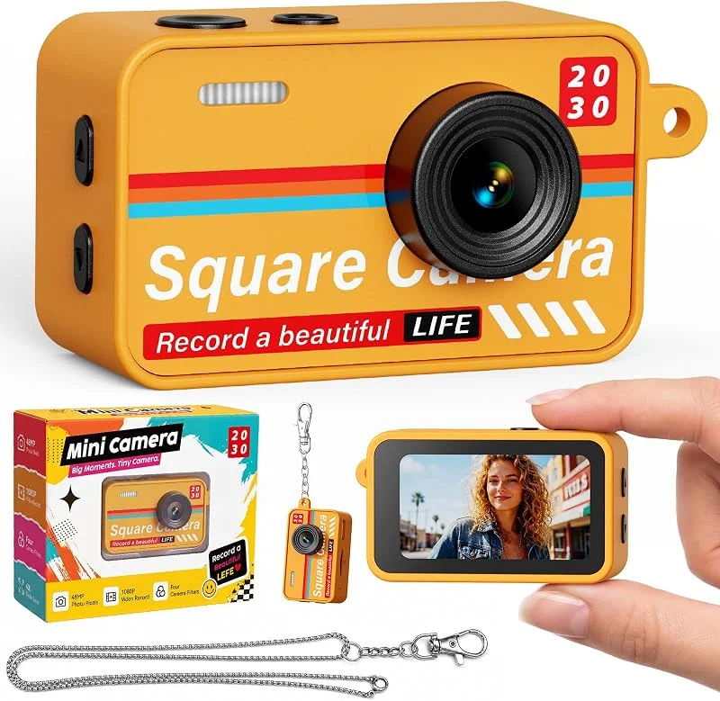 Mini câmara digital porta-chaves, Y2K retro câmara com ecrã 1, 47" — Roupa aquecida