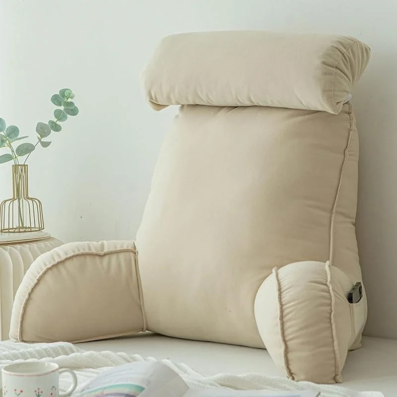Almofada de Leitura para Cama, Almofada com Suporte Lombar e Braços, Lavável, Multifuncional, Ideal para Trabalhar, Ler ou Brincar na Cama, Sofá, Chão (Champagne) — Aquecimento