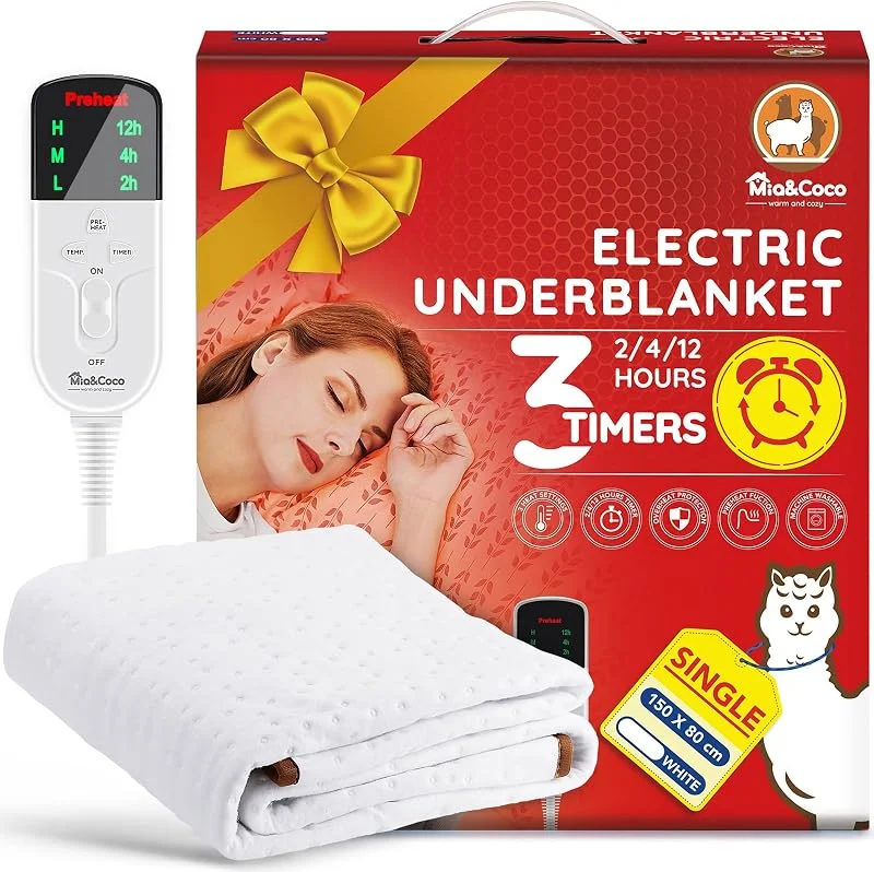 Aquecedor de cama, Aquecimento sob a cama, 150 x 80 cm desconexão automática, Aquecedor de Cama, Manta Elétrica com temporizadores de 12 horas e 3 ajustes de calor, proteção contra sobreaquecimento