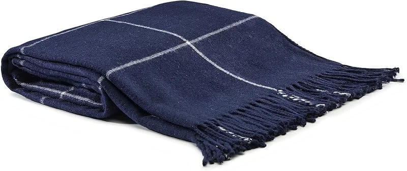 Arus Acrylic Highlands Collection - manta de design de tartan tamanho Queen, cor azul-marinho e branco, 60 x 80 polegadas — Aquecimento