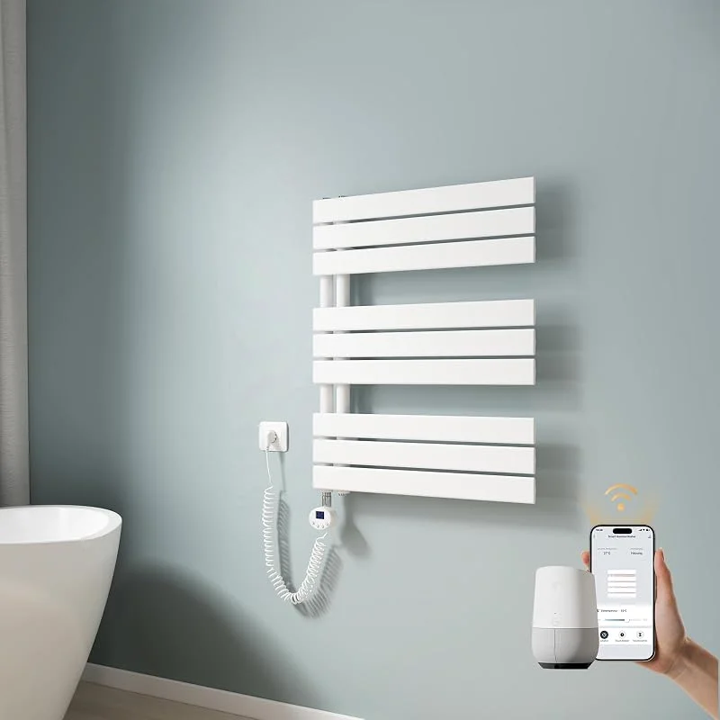 EMKE Toalheiro elétrico com WiFi, 762 x 600 mm, plano, radiador de casa de banho, toalheiro elétrico, aquecedor de toalhas com termostato e barra de aquecimento, 400 W, cor branca