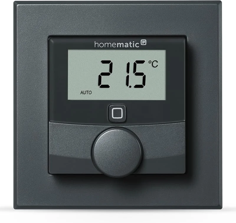 Homematic IP Smart Home 159820A0 Termostato de parede com sensor de humidade, termostato digital, aplicação de aquecimento por piso radiante, Alexa, Google Assistant, medição de temperatura, poupança