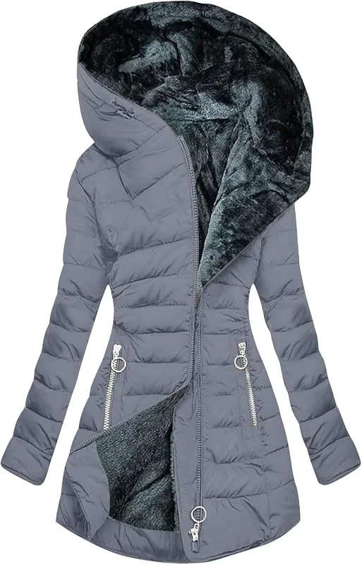 SIYAN Casaco polar para mulher com capuz, casaco de inverno, parka comprida e elegante de manga comprida para mulher, M-5XL — Roupa aquecida