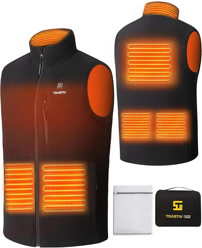 Colete polar aquecedor para homens, colete elétrico aquecido com 3 temperaturas, 6 áreas de aquecimento, casaco aquecido USB, colete para exteriores (sem bateria) — Roupa aquecida