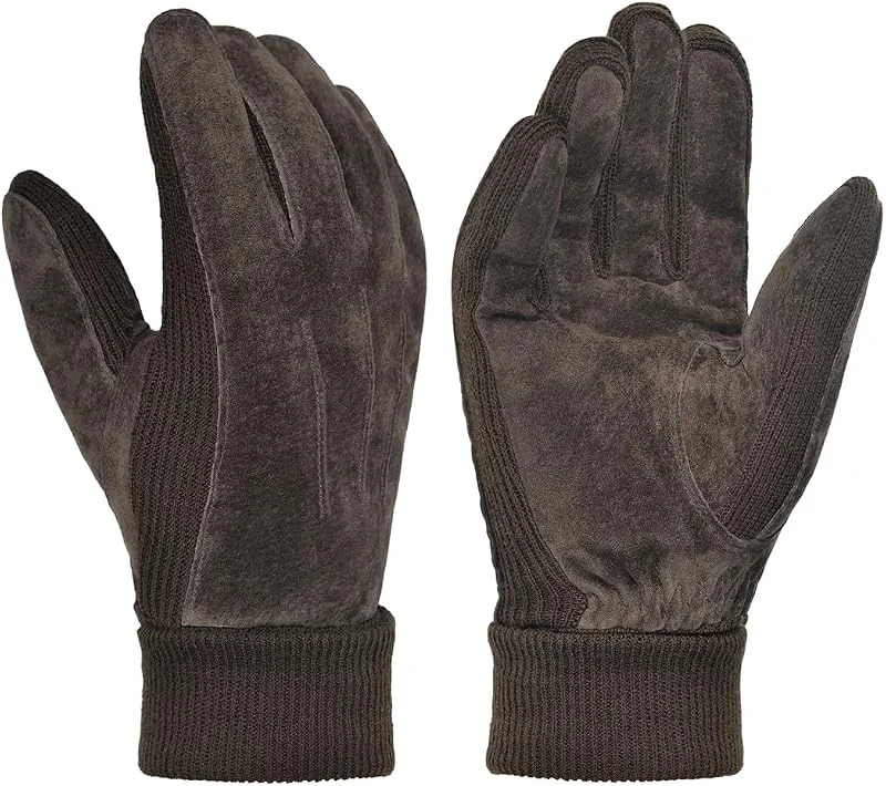 Harssidanzar Luvas de inverno para homem de camurça quente forro polar de lã SM045EU — Roupa aquecida