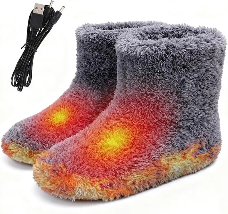 Aquecedor de pés aquecido com USB, de pelúcia para pés frios, forro interior lavável, sapatilhas de inverno para mulher e homem, tamanho único — Roupa aquecida