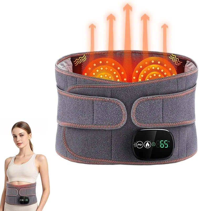 Cinto térmico sem fios com bateria de 5000 mAh e aquecedor de costas para relaxamento lombar, almofada térmica com desligamento automático, cinto de massagem elétrico portátil (cinzento) — Aquecimento