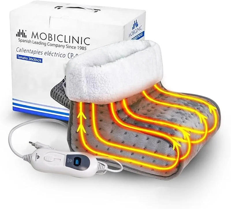 Mobiclinic, Aquecedor de pés elétrico, muito baixo consumo, 100 w, desligamento automático, lã e lã, marca espanhola, forro interior facilmente lavável, 3 níveis de temperatura, 30 x 24 cm, cinzento — Aquecimento