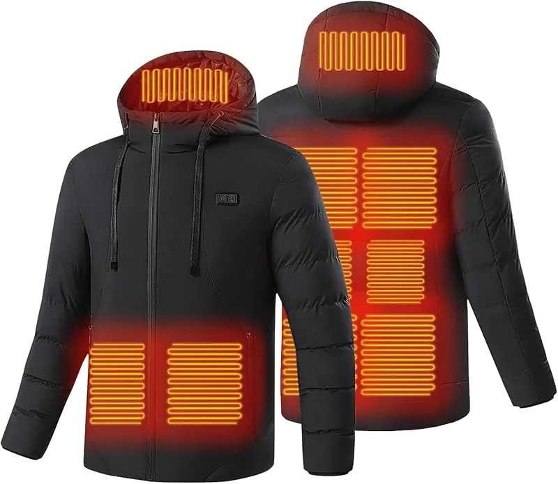 Chaqueta calefactora Invierno con calefacción eléctrica, Chaquetas plumón con calefacción 9 Zonas, Abrigos Impermeables y Resistentes al Viento, Ropa Abrigo (Negro, 6XL) — Cozinha e lar