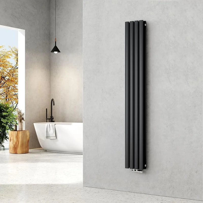 EMKE Radiador pequeno, 1600 x 240 mm, oval, painel de aquecimento, conexão central, vertical, design, radiador tubular, camada dupla, antracite, 623 watts