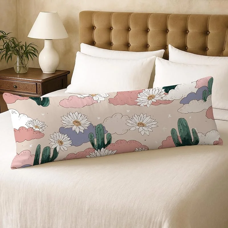 Fundas de almohada de cuerpo floral, diseño bohemio de margaritas y cactus, funda de almohada lumbar de algodón suave con cremallera, funda de almohada de cuerpo largo de 20 x 54 pulgadas, funda de — Aquecimento