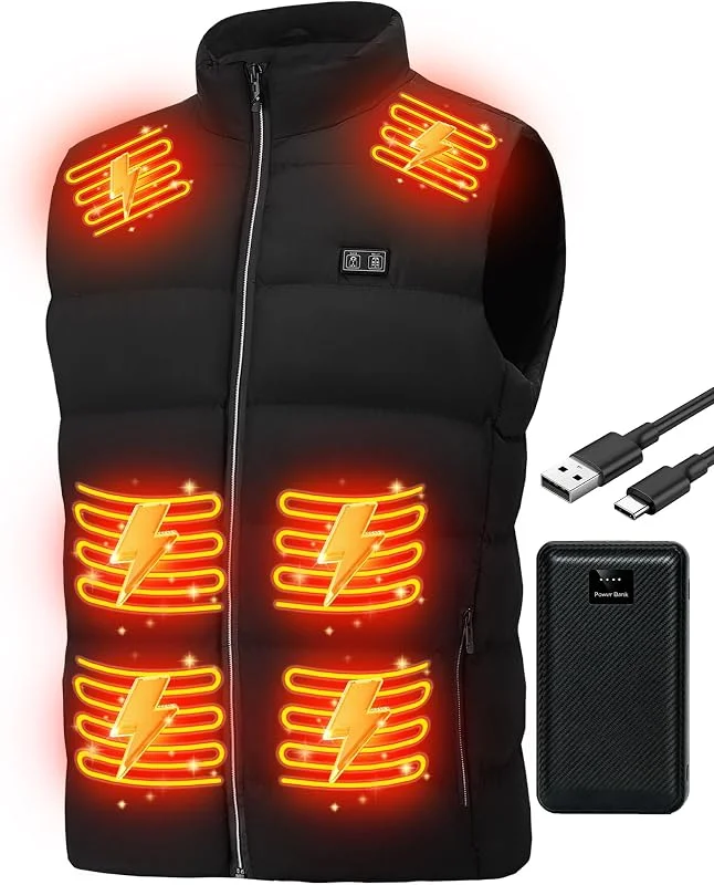 Colete térmico para homens e mulheres: colete leve com aquecimento USB com 3 níveis de temperatura e 15 zonas de aquecimento, casaco térmico elétrico de inverno para caminhadas — Cozinha e lar
