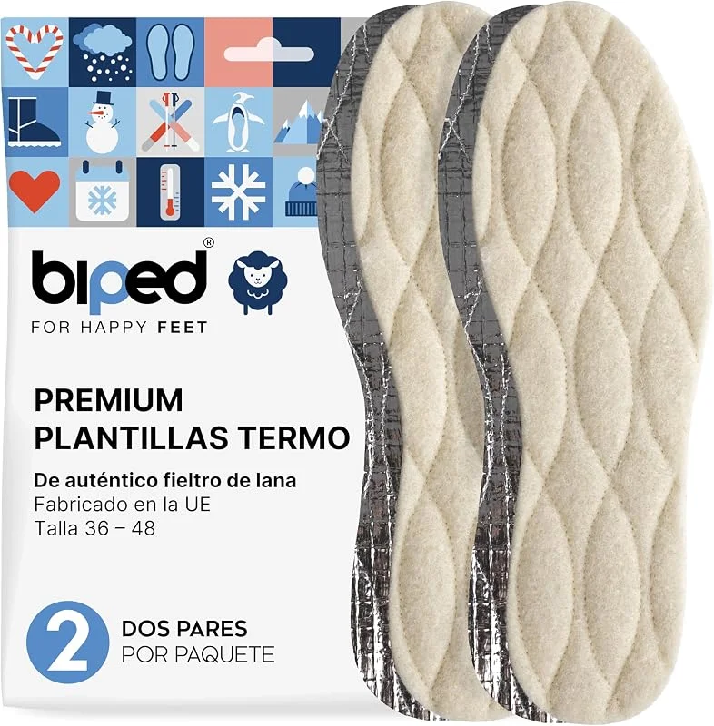 biped 2 pares de palmilhas de inverno - palmilhas para sapatos de lã de carneiro autêntica - palmilhas térmicas aquecedoras com fundo de alumínio z2391 (47) — Roupa aquecida