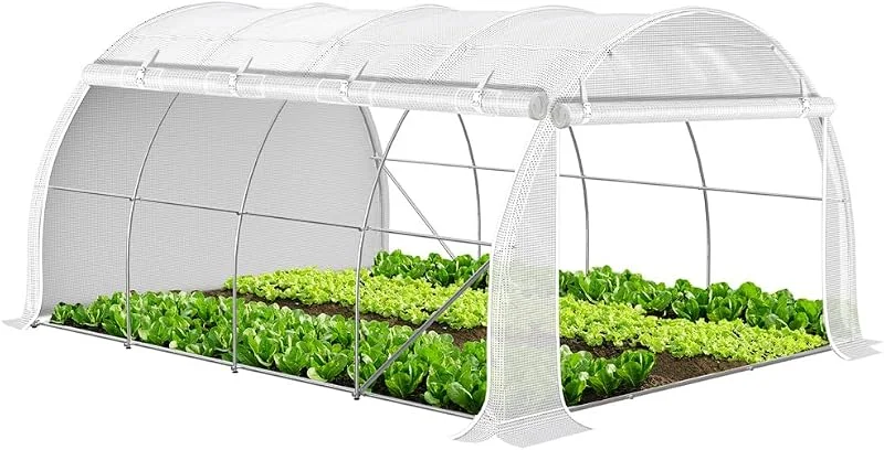 VOUNOT® Invernaderos de Jardim, Estufa em Túnel para Horta com Paredes Laterais Enroláveis, Cobertura em PE e Tubo de Aço, Impermeável, 4 x 3 x 2 m, Branco — Aquecimento