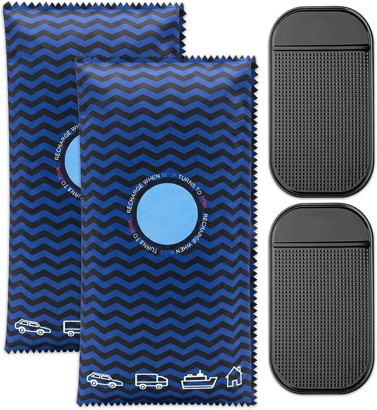 SPARES2GO Deshumidificador reutilizável para carro e casa, absorve a humidade, sacos dessecantes de gel de sílica com tapetes antiderrapantes (350 g, embalagem de 2)