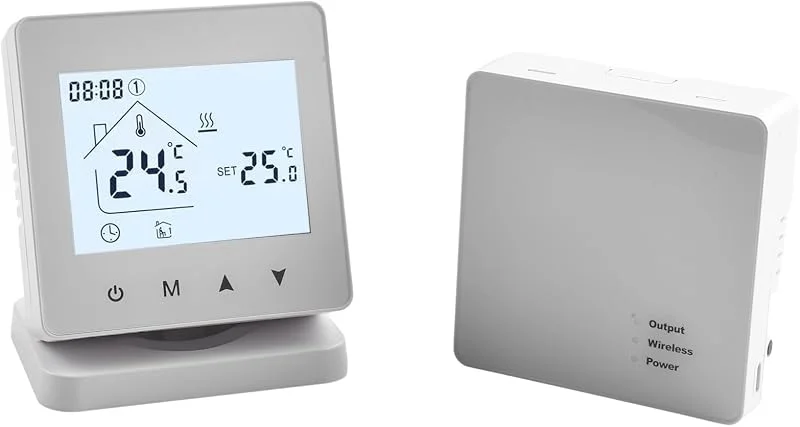 Termostato sem fios para caldeira de gás, termostato inteligente montado na parede com receptor, controlador de temperatura ambiente programável, alimentado por USB ou alimentado por pilhas — Aquecimento