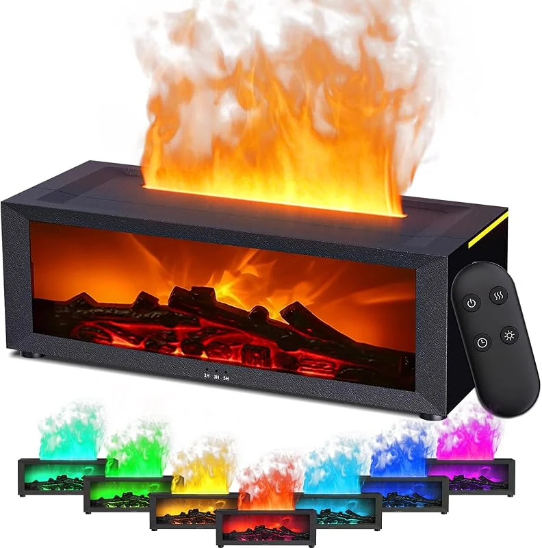 Difusor de aromas com chaminé LED, difusor de óleos essenciais com efeito de chama luminosa de 7 cores, humidificador de 150 ml com controlo remoto, 4 temporizadores