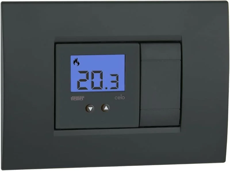 VEMER VE780300 CELO - Termostato embutido compacto com ecrã LCD, fonte de alimentação 230 V CA, branco, antracite 1 — Aquecimento