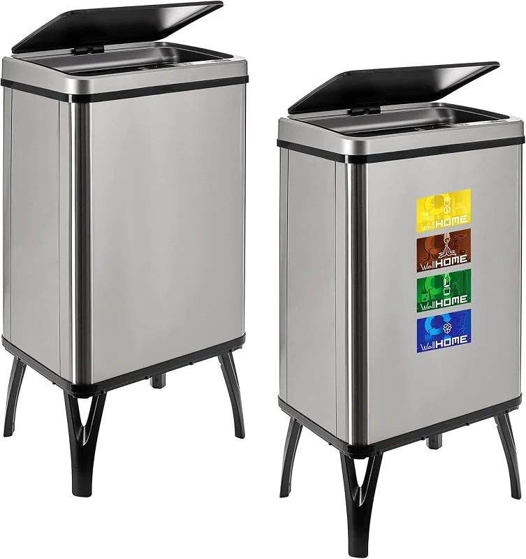 Well Home MOBILIARIO & DECORACIÓN 2 Cubos de Basura Inteligente de 40L c, u, Alto: 71, 5 (x35, 5x26), Gris con Etiquetas magnéticas — Cozinha e lar
