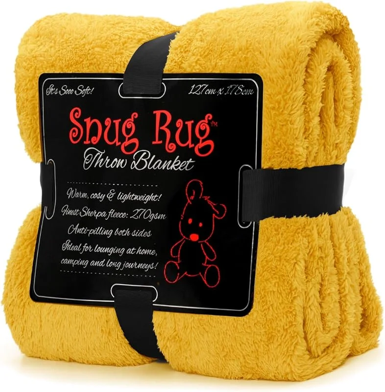 Snug Rug, Manta de forro polar sherpa luxuosa e macia para sofá, manta quente de inverno, suave, 127 x 178 cm, Amarelo mostarda — Aquecimento
