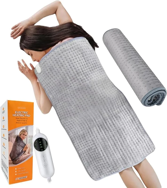 Almofada de aquecimento, 50 x 100 cm OCSOSO almofadas de aquecimento muito grandes, desligamento automático e 10 níveis de calor, almofada de aquecimento para aliviar dores nas costas, pescoço e ombros