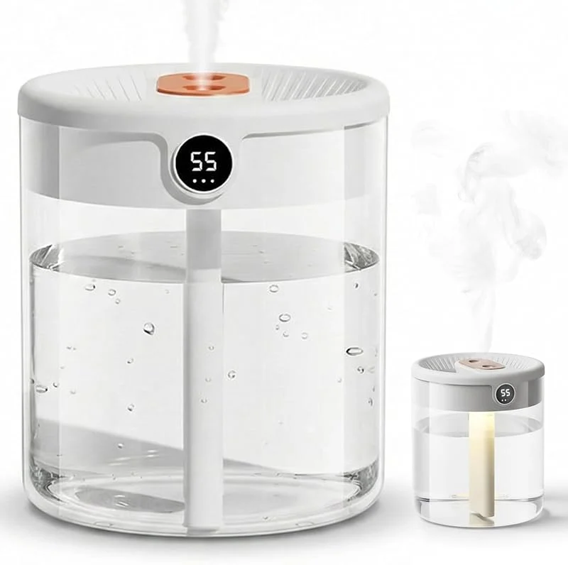 1 humidificador de aire para dormitorio, humidificadores de niebla fría de 2 l con luz nocturna y pantalla de humedad, humidificador de 36 dB para dormir para bebé, oficina y aire seco (blanco)