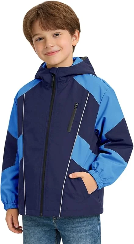 Rolanko Casaco impermeável para crianças, impermeável corta-vento leve casacos Softshell Outerwear com capuz e fecho de correr — Roupa aquecida
