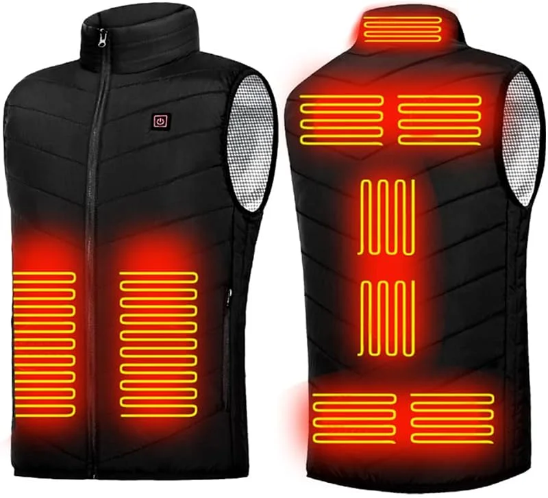 Colete térmico elétrico com USB, colete com cabeça para homens e mulheres, colete térmico para homens e mulheres, 9 áreas para acampar, motocicleta, pesca, esqui, caça, Preto, M — Cozinha e lar