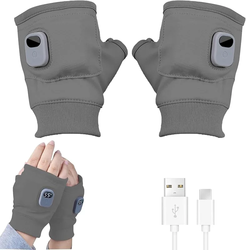 YumSur Guantes térmicos sin dedos, guantes eléctricos portátiles con calefacción USB, guantes de medio dedo, recargables, ajustables de 3 velocidades, guantes de equitación para hombres y mujeres — Roupa aquecida