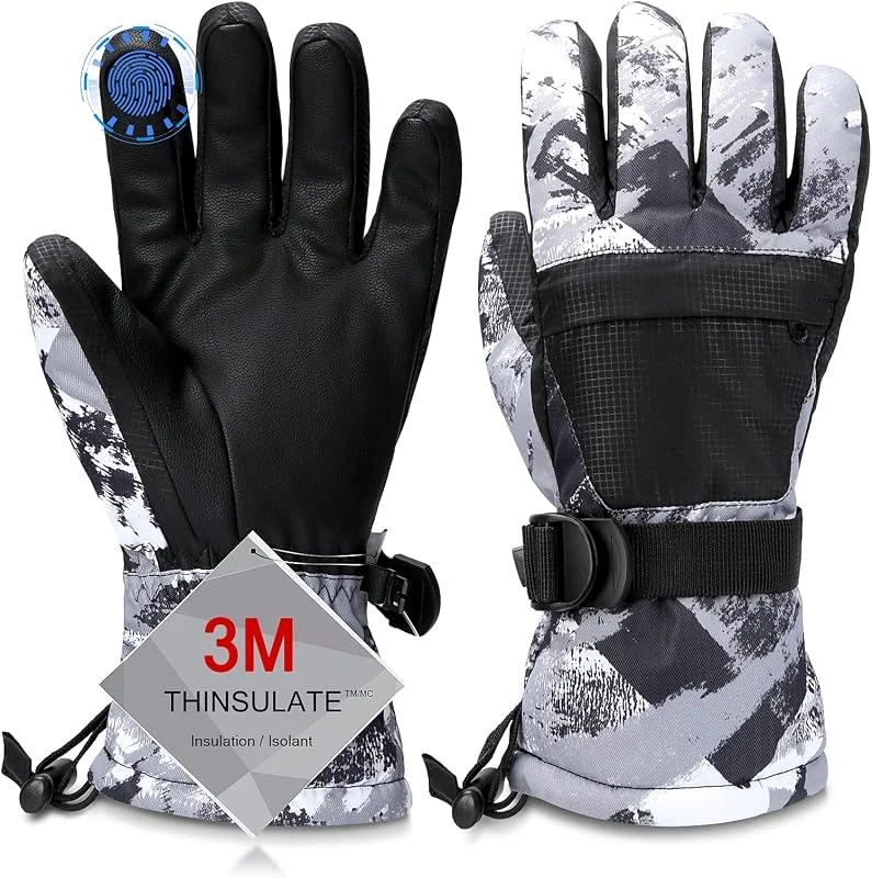 Luvas de esqui, luvas de neve impermeáveis e quentes para inverno, luvas compatíveis com ecrã tátil para pais e filhos, ideais para esqui e snowboard — Cozinha e lar