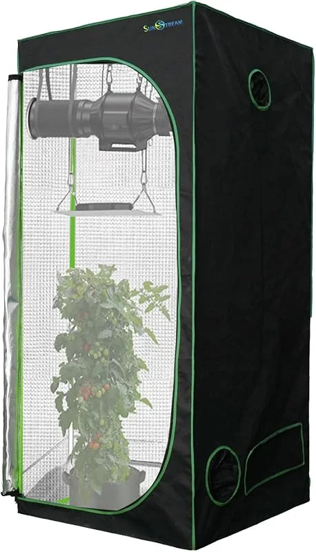 SunStream Loja de cultivo verde 100 x 100 x 200 cm, para interior, resistente à luz e à água, armário de cultivo com janela de observação Mylar resistente à água e bandeja inferior para — Aquecimento