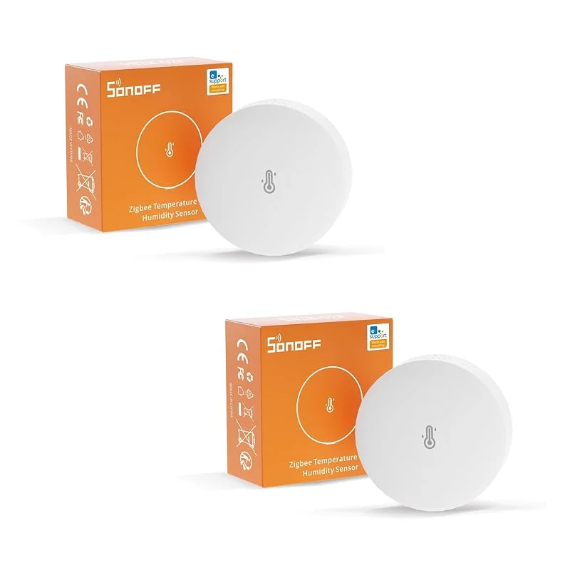 SONOFF ZigBee Sensor de Temperatura e Humidade SNZB-02P 2pcs, Requer SONOFF Zigbee hub, para Controlo Remoto e Domótica, Compatível com Google, Smartthing, Alexa, Funciona com IFTTT (bateria interna) — Humidificador
